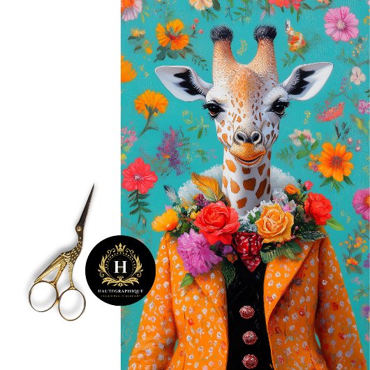 Whimsical Giraffe in levendige bloemenontkoppeling Tissuepapier