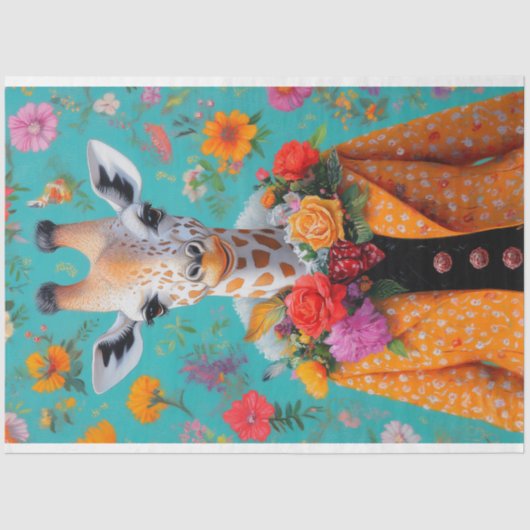 Whimsical Giraffe in levendige bloemenontkoppeling Tissuepapier (Voorkant)