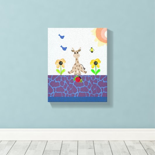 Whimsical Giraffe in Natuur Scene Canvas Afdruk (Insitu (Houten vloer))