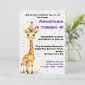 Whimsical Giraffe met kleurrijke Confetti Verjaard Kaart (Staand voorkant)