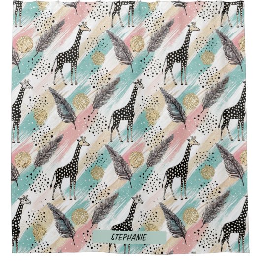 Whimsical Giraffe Polka Dot Pattern – Pastel Douchegordijn (Voorkant)
