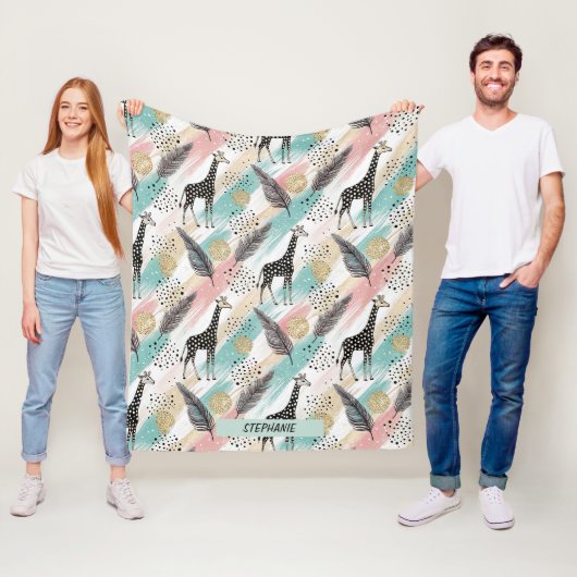 Whimsical Giraffe Polka Dot Pattern – Pastel Fleece Deken (In situ)