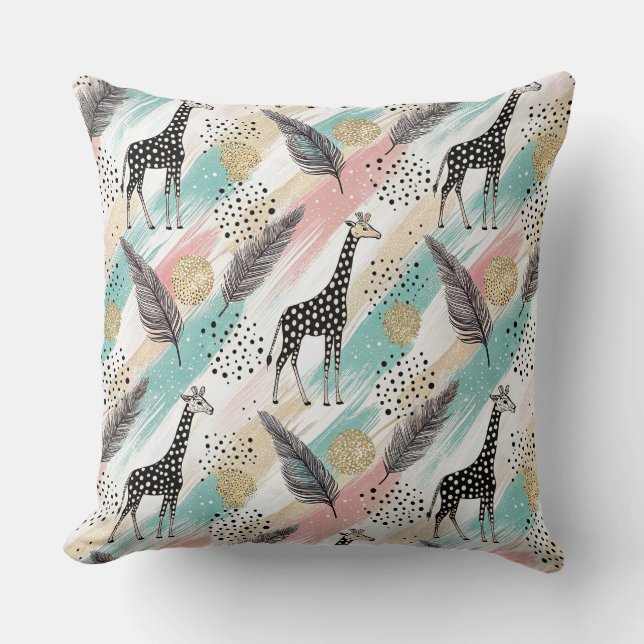 Whimsical Giraffe Polka Dot Pattern – Pastel Kussen (Voorkant)