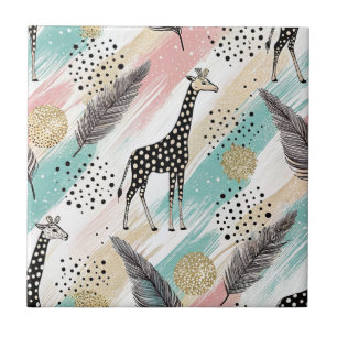 Whimsical Giraffe Polka Dot Pattern – Pastel Tegeltje
