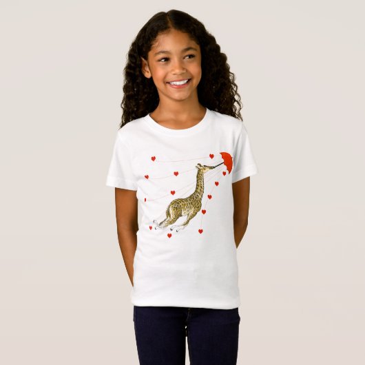 Whimsical Giraffe Red Heart T-shirts (Voorkant volledig)