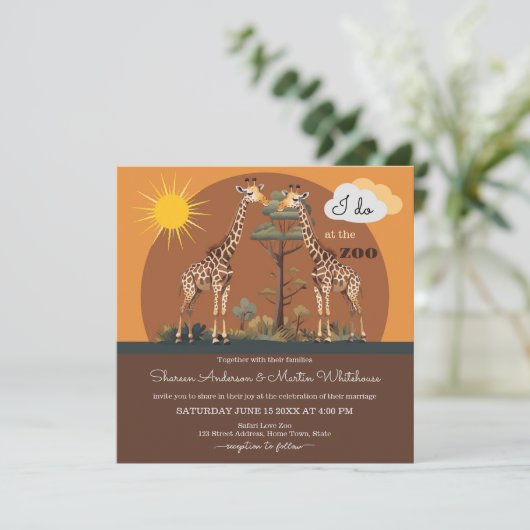 Whimsical Giraffe Safari Zoo Bruiloft All-in-One Kaart (Staand voorkant)