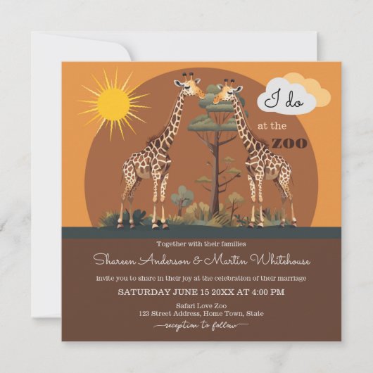Whimsical Giraffe Safari Zoo Bruiloft All-in-One Kaart (Voorkant)