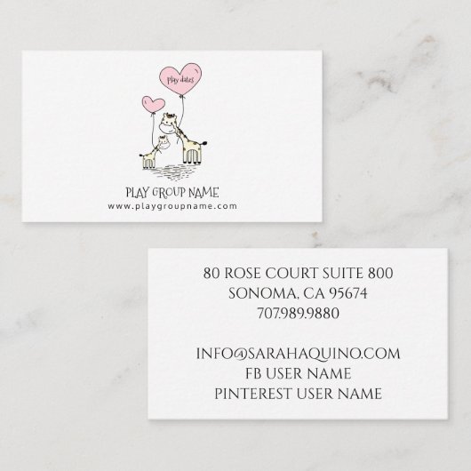 Whimsical Giraffes Custom Mom & Kind's Speelgroep Contactkaartje (Voorkant / Achterkant)