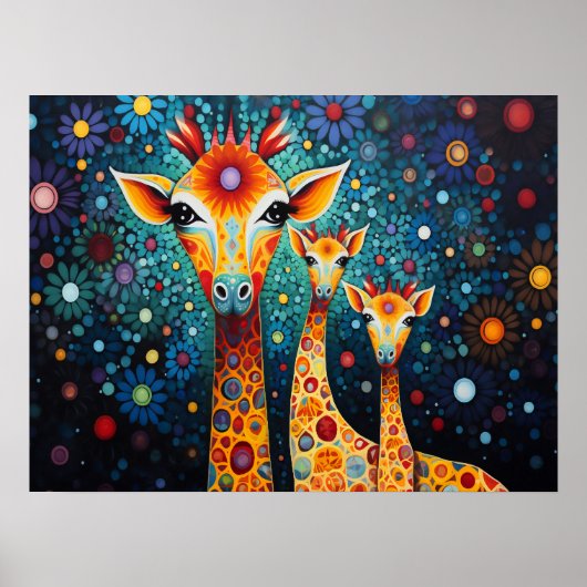 Whimsical Giraffes Print - Kleurrijk Digitaal Post (Voorkant)