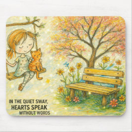 Whimsical Girl and Orange Cat Garden Mousepad Muismat