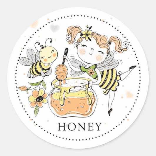 Whimsical Girl bee honey Jar Label (Voorkant)