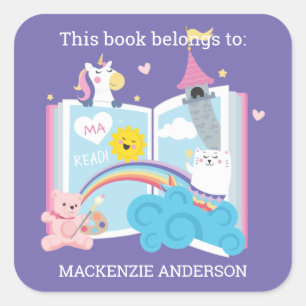 Whimsical Girl Bookplate Vierkante Sticker