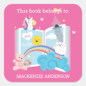 Whimsical Girl Bookplate Vierkante Sticker (Voorkant)