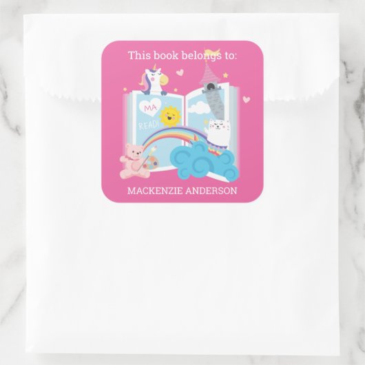 Whimsical Girl Bookplate Vierkante Sticker (Tas)