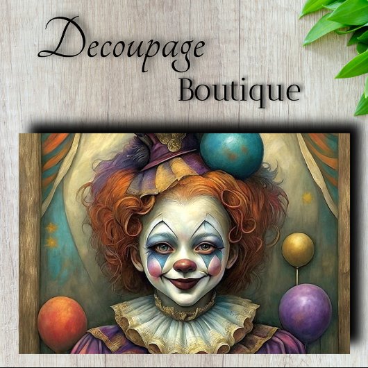 Whimsical Girl Clown Decoupage Tissuepapier