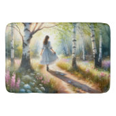 Whimsical Girl Dancing Through Birch Forest Badmat (Voorkant)