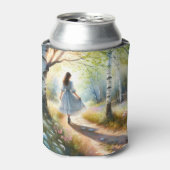 Whimsical Girl Dancing Through Birch Forest Blikjeskoeler (Blikje Voorkant)