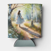 Whimsical Girl Dancing Through Birch Forest Blikjeskoeler (Voorkant)