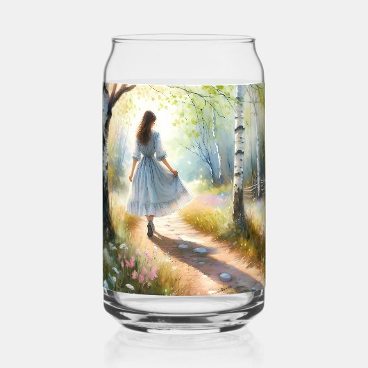 Whimsical Girl Dancing Through Birch Forest Blikvorm Glas (Achterkant)