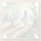 Whimsical Girl Dancing Through Birch Forest Glazen Onderzetter (Achterkant)