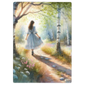 Whimsical Girl Dancing Through Birch Forest Klembord (Achterkant)