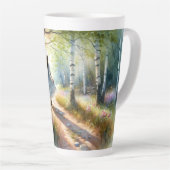Whimsical Girl Dancing Through Birch Forest Latte Mok (Rechterhoek)
