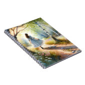 Whimsical Girl Dancing Through Birch Forest Notitieboek (Rechterzijde)