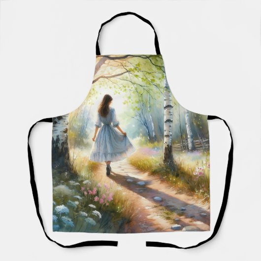 Whimsical Girl Dancing Through Birch Forest Schort (Voorkant)