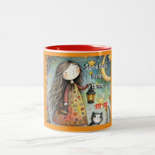 Whimsical Girl en Cat Mok "Iemand Luister naar Mij (Center)