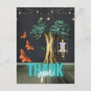 Whimsical Girl in Swing Surreal Bedankt Briefkaart