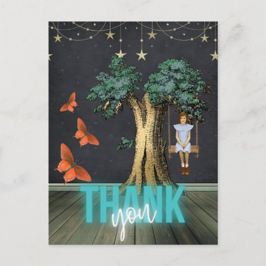 Whimsical Girl in Swing Surreal Bedankt Briefkaart (Voorkant)