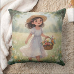 Whimsical Girl  Kussen<br><div class="desc">A charming vintage illustration of children in classic story book style on pillows that captures timeless childhood moments that adds perfect accents for your living room or bedroom.</div>