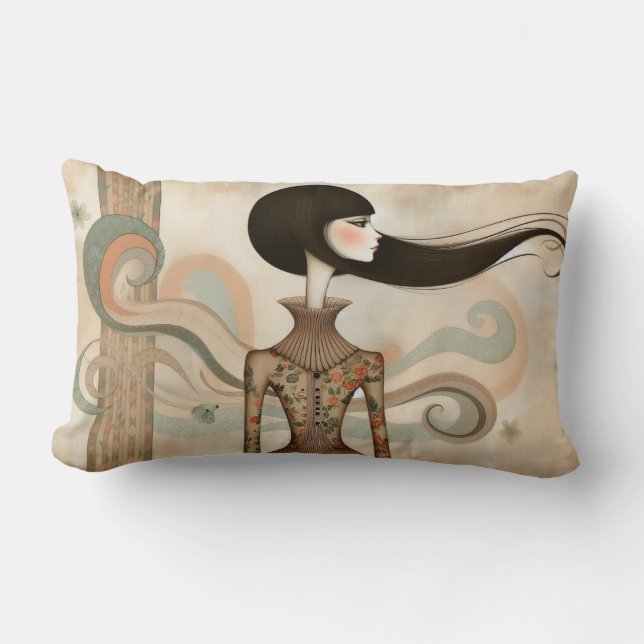 Whimsical Girl Lumbar Cushion Kussen (Voorkant)