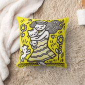 Whimsical Girl met een kitten Kussen (Deken)