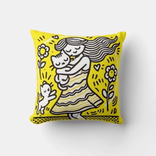Whimsical Girl met een kitten Kussen (Voorkant)