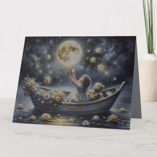 Whimsical Girl Moon Dream Fantasy Scene Bedankkaart (Voorkant)