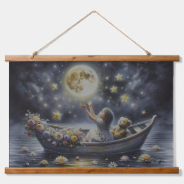 Whimsical Girl Moon Dream Fantasy Scene Hangend Wandkleed