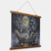 Whimsical Girl Moon Dream Fantasy Scene Hangend Wandkleed (Gebogen)