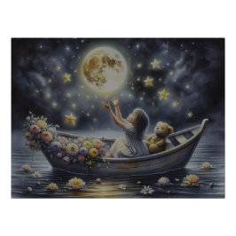 Whimsical Girl Moon Dream Fantasy Scene Perfect Poster