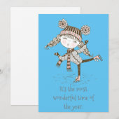 Whimsical Girl Skating Feestdagenkaart (Voorkant / Achterkant)