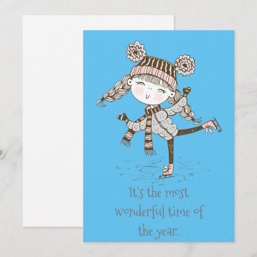 Whimsical Girl Skating Feestdagenkaart (Voorkant / Achterkant)