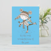 Whimsical Girl Skating Feestdagenkaart (Staand voorkant)