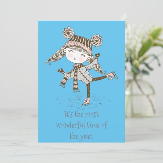 Whimsical Girl Skating Feestdagenkaart (Staand voorkant)