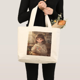 Whimsical Girl with Coffee Tote Bag