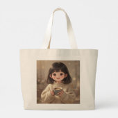 Whimsical Girl with Coffee Tote Bag (Achterkant)