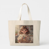 Whimsical Girl with Coffee Tote Bag (Achterkant)