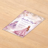 Whimsical Girls Prinses Roze en Gouden Verjaardag Acryl Uitnodigingen (Laagn)