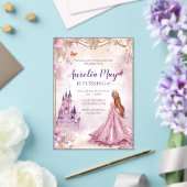 Whimsical Girls Prinses Roze en Gouden Verjaardag Acryl Uitnodigingen (Insitu (Huwelijk))