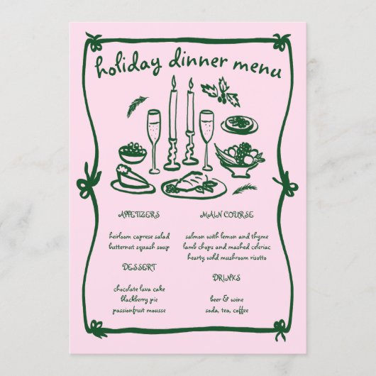 Whimsical Girly Christmas Holiday Dinner Party Menu (Voorkant)