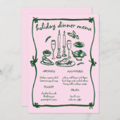 Whimsical Girly Christmas Holiday Dinner Party Menu (Voorkant / Achterkant)